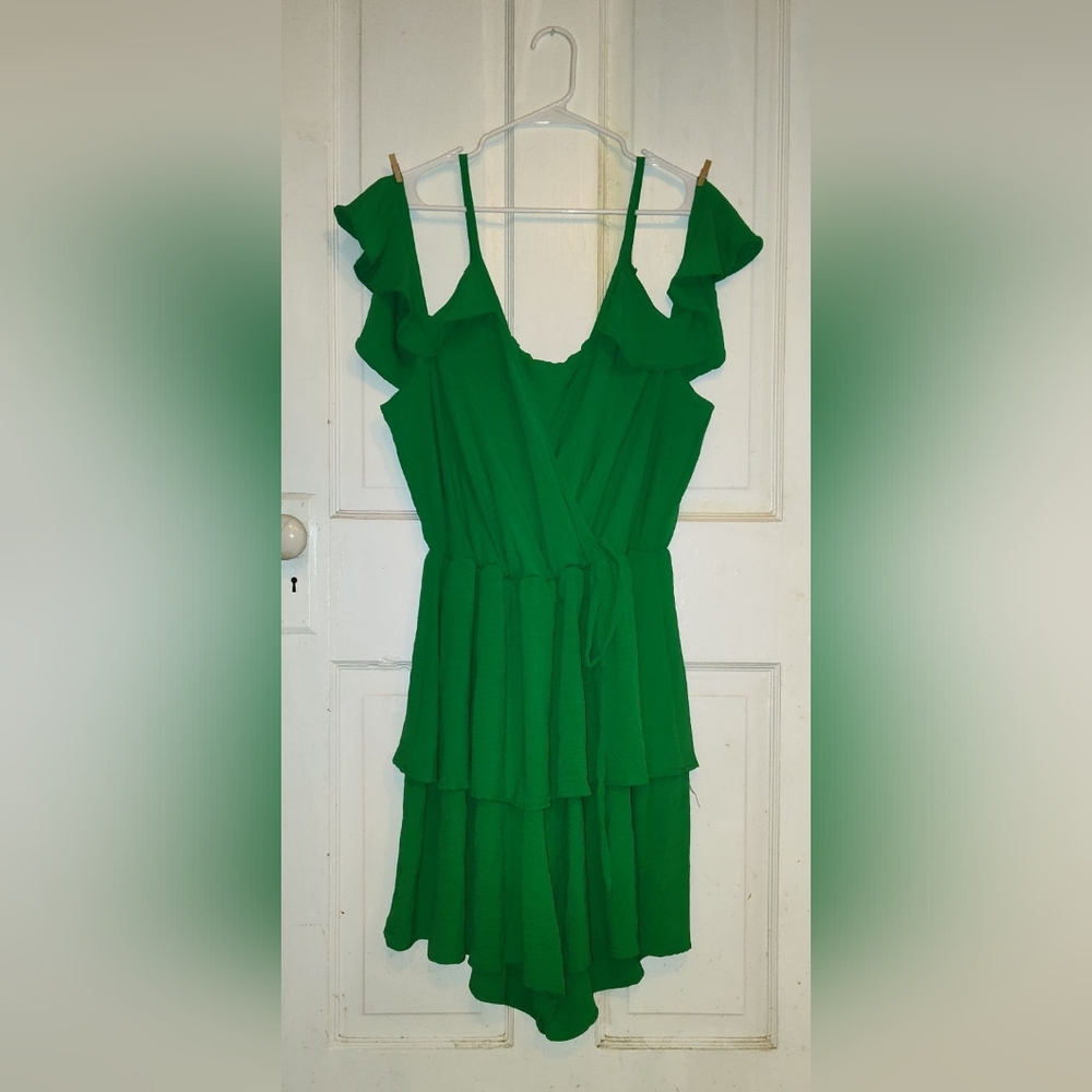 Vibrant Green Ruffle Romper